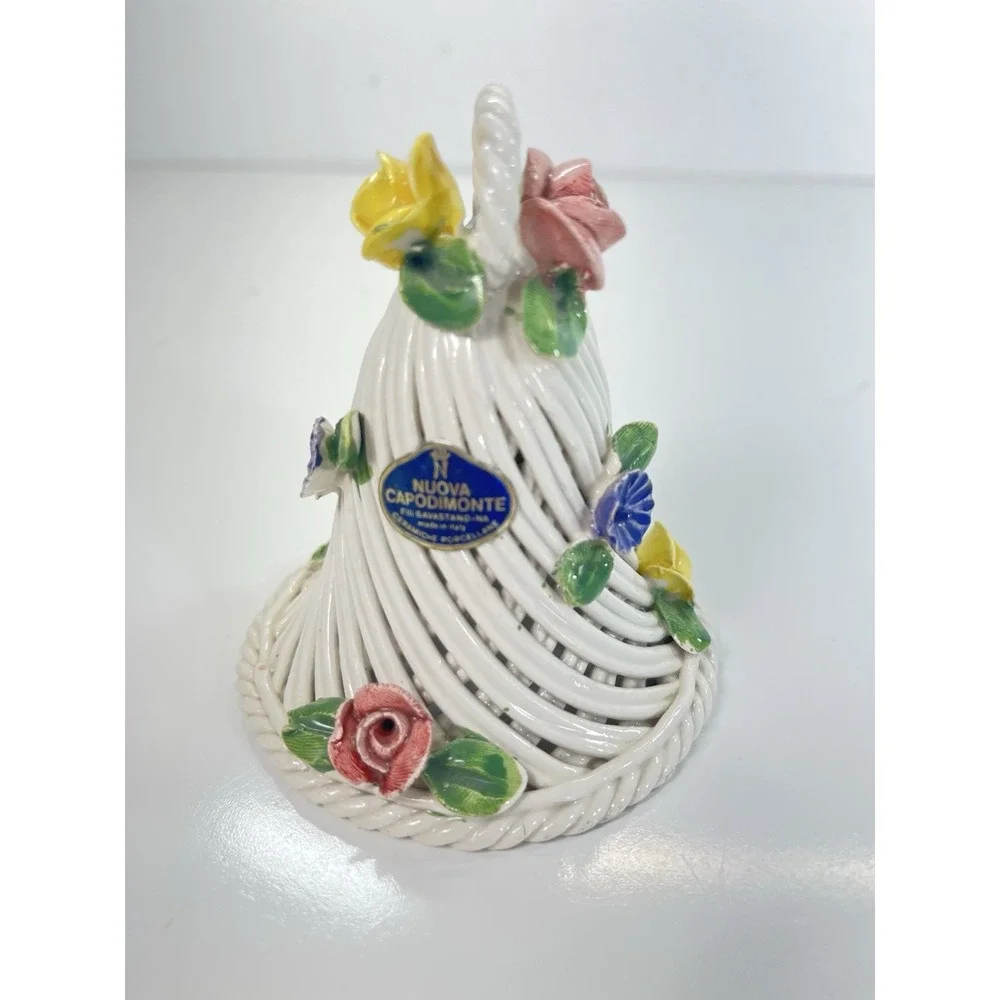 Nuova‎ Capodimonte Floral Porcelain Roped Bell Made in Italy Orig Sticker 4x3.5